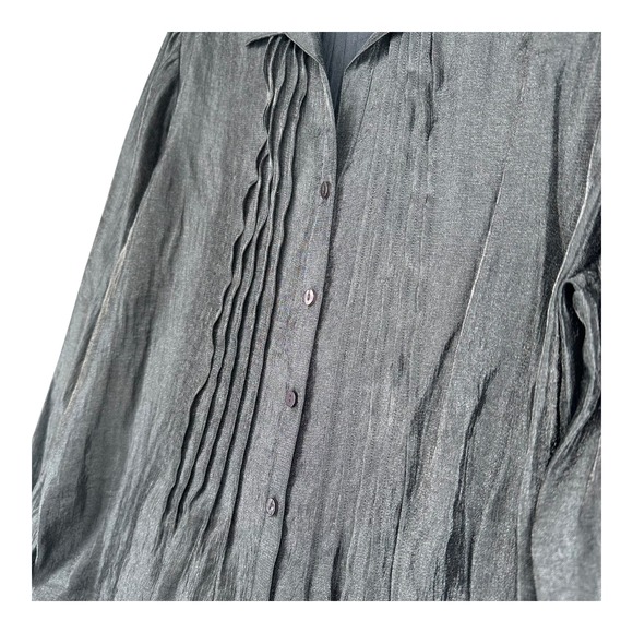 Coldwater Creek Petites Large PL Black Pintucked Button Shirt Office Career - Picture 5 of 12